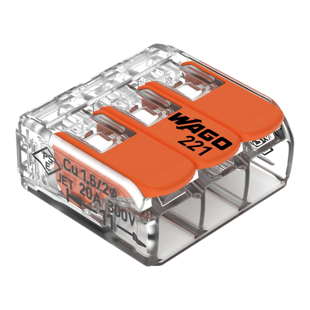 Wago verbindingsklem 3-voudig met hendel 0,2-4mm² oranje 50st/doos