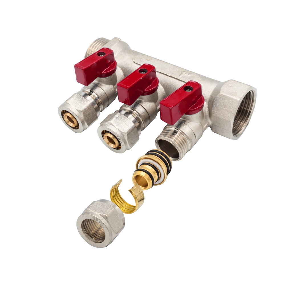 [BLR413] Collector met voorgemonteerde aansluitnippel knelkoppeling rood 1" 3x16