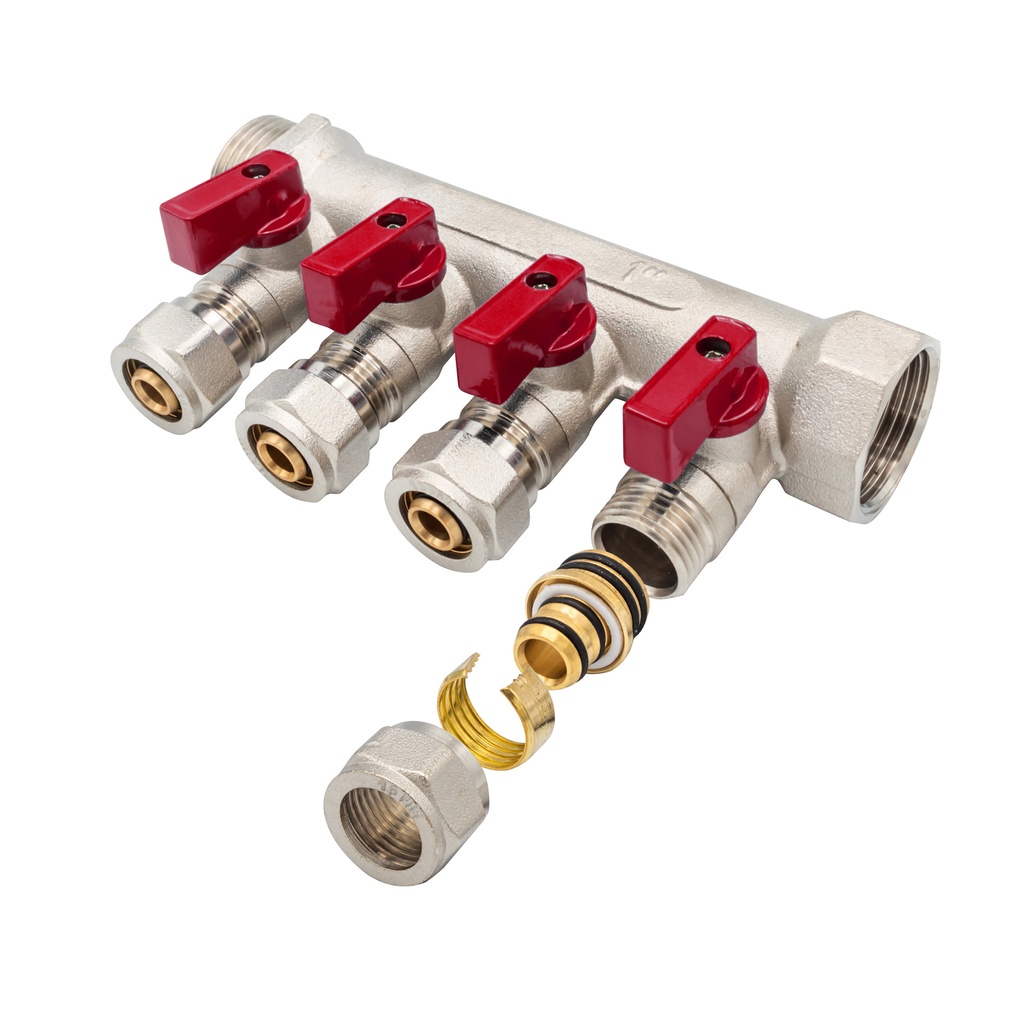 [BLR415] Collector met voorgemonteerde aansluitnippel knelkoppeling rood 1" 5x16